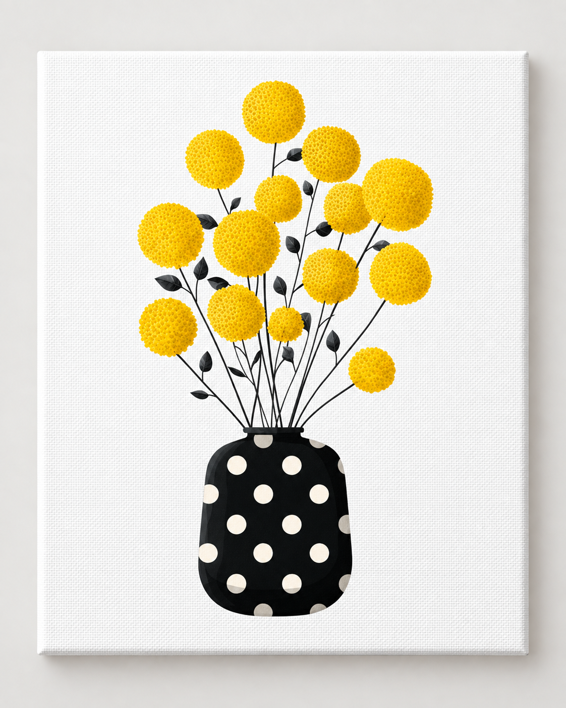 Yellow Pom Pom Flowers in Black Vase